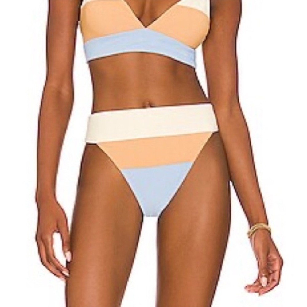 Beach Riot High Waist Colorblock Ribbed Bikini Bottom Blue Mocha Cream BR17434F2